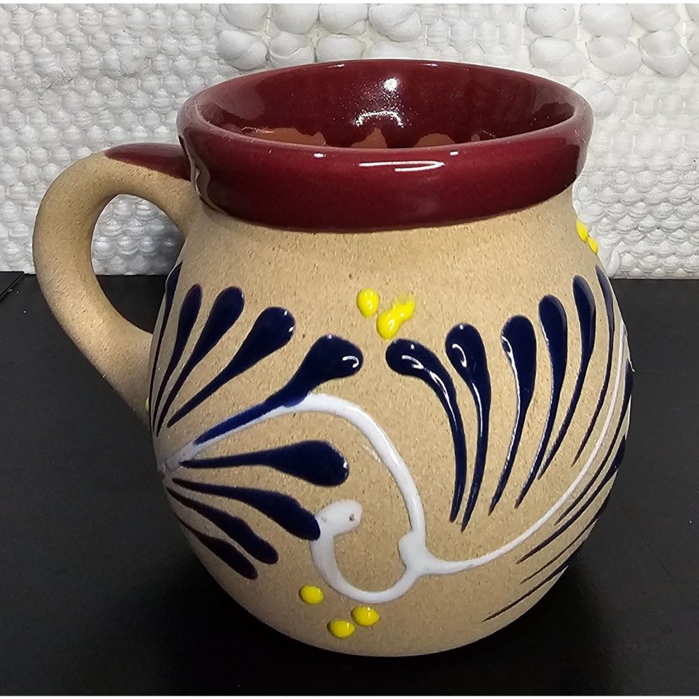 Vintage Mexican hand-painted sandstone enameled mug 8 ounce‎ - Great Condition